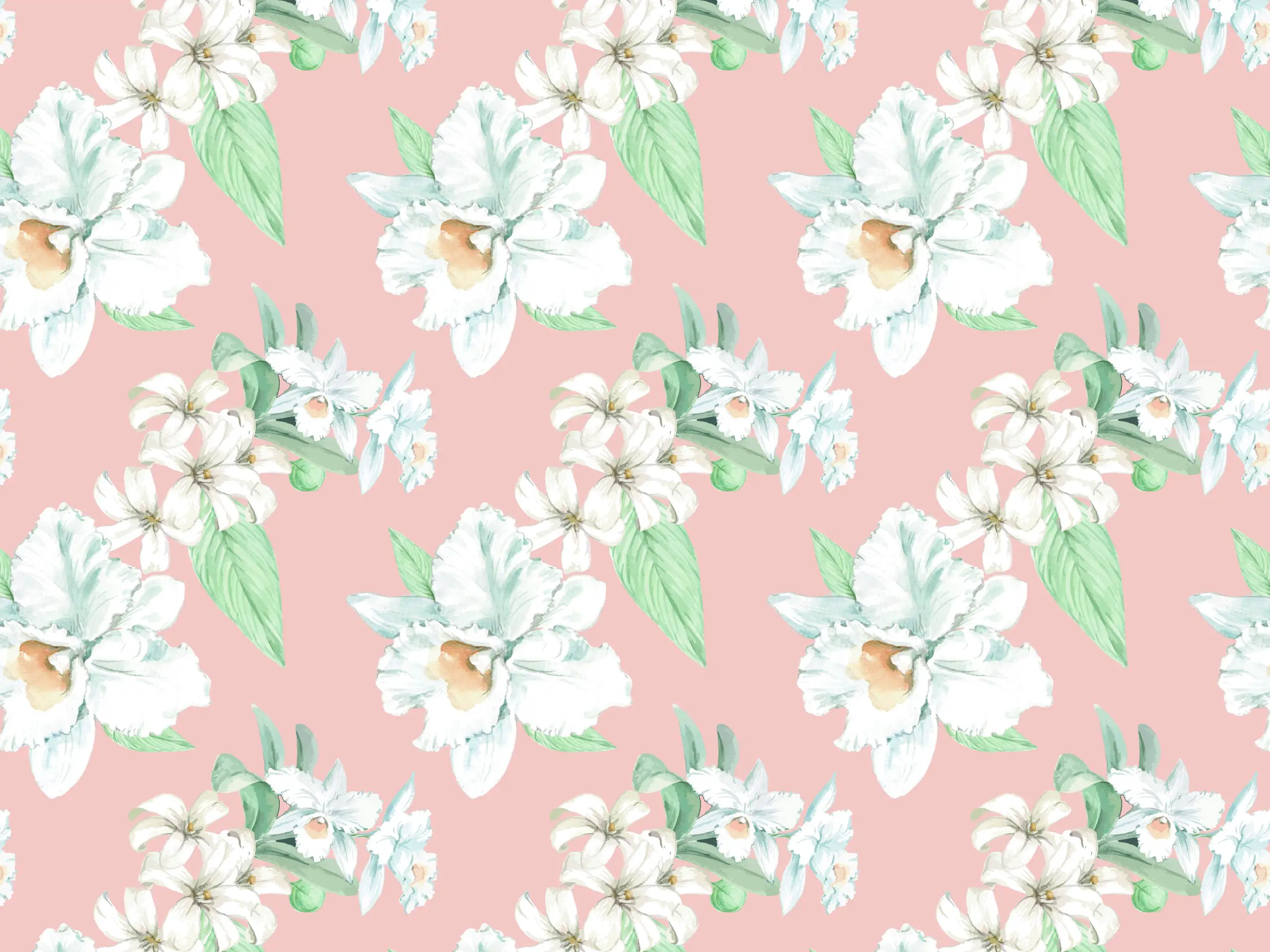 Peach White Floral Pink Kawaii Pattern Modern Beautiful Dollhouse Wallpaper Printable
