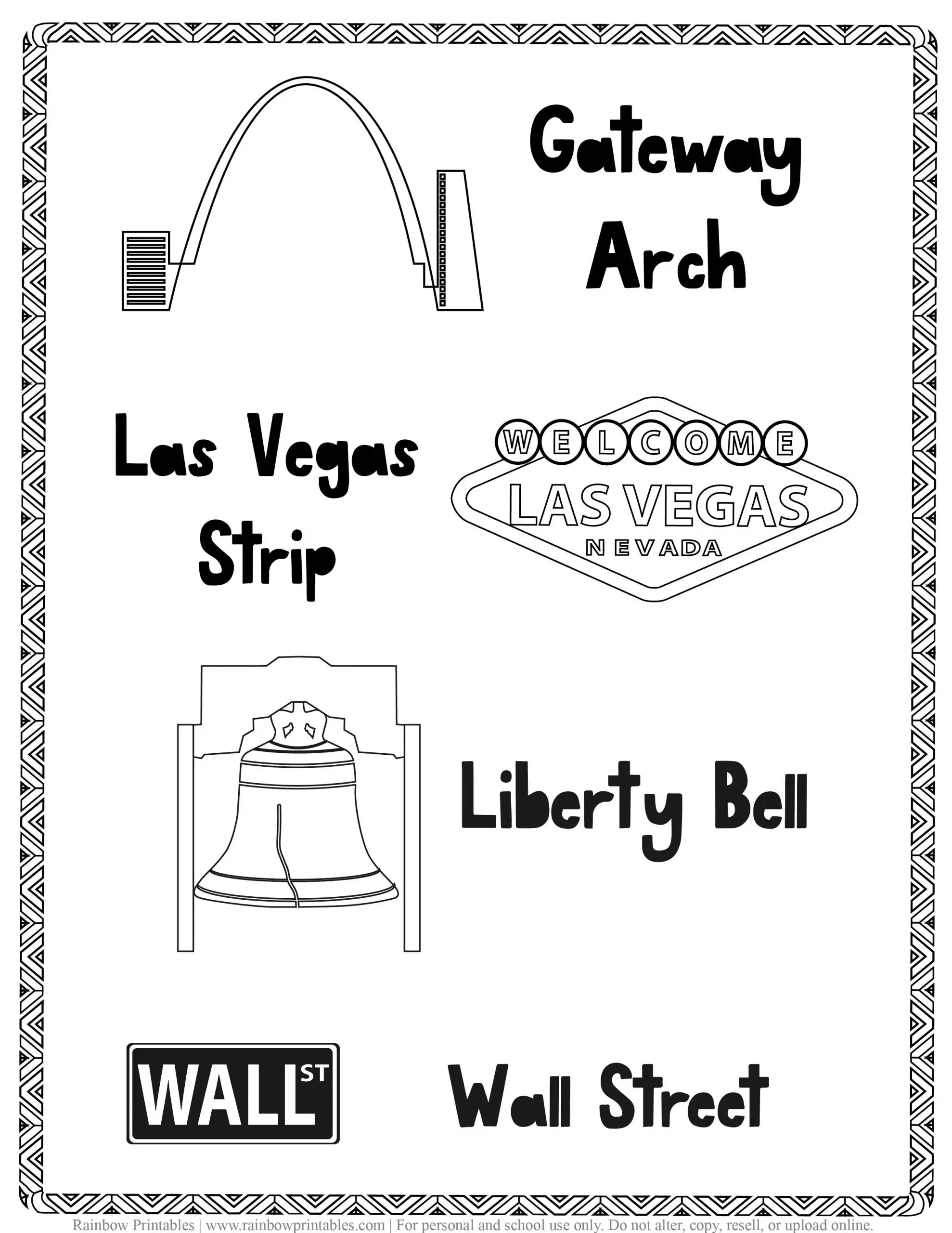 American Famous Landmarks Worksheet Geography Quiz Kids Patriotic July 4th Independence Day Printables for Children, Toddlers, America Coloring Pages, Activity (3)