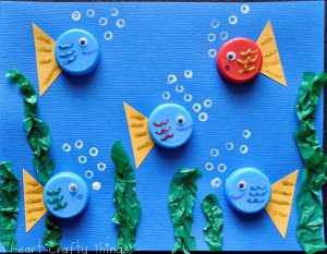 Colorful Bottle Cap Fishies Craft