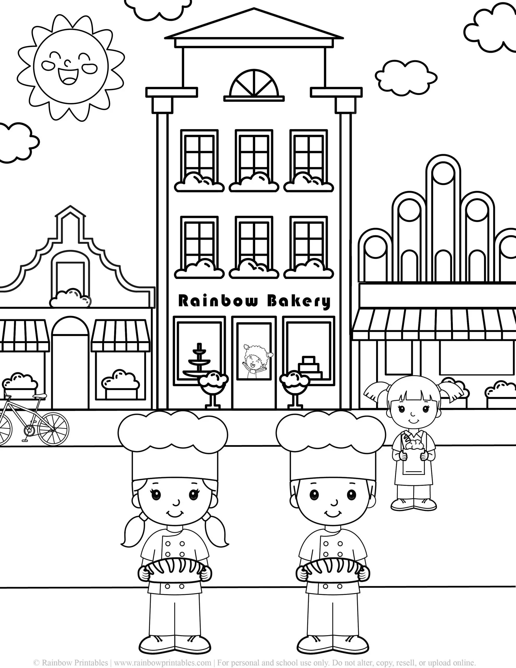 Community Helper Bakery Chef Baker With Bread Loafs, Cute Small Town, Simple Easy Coloring Page for Kids
