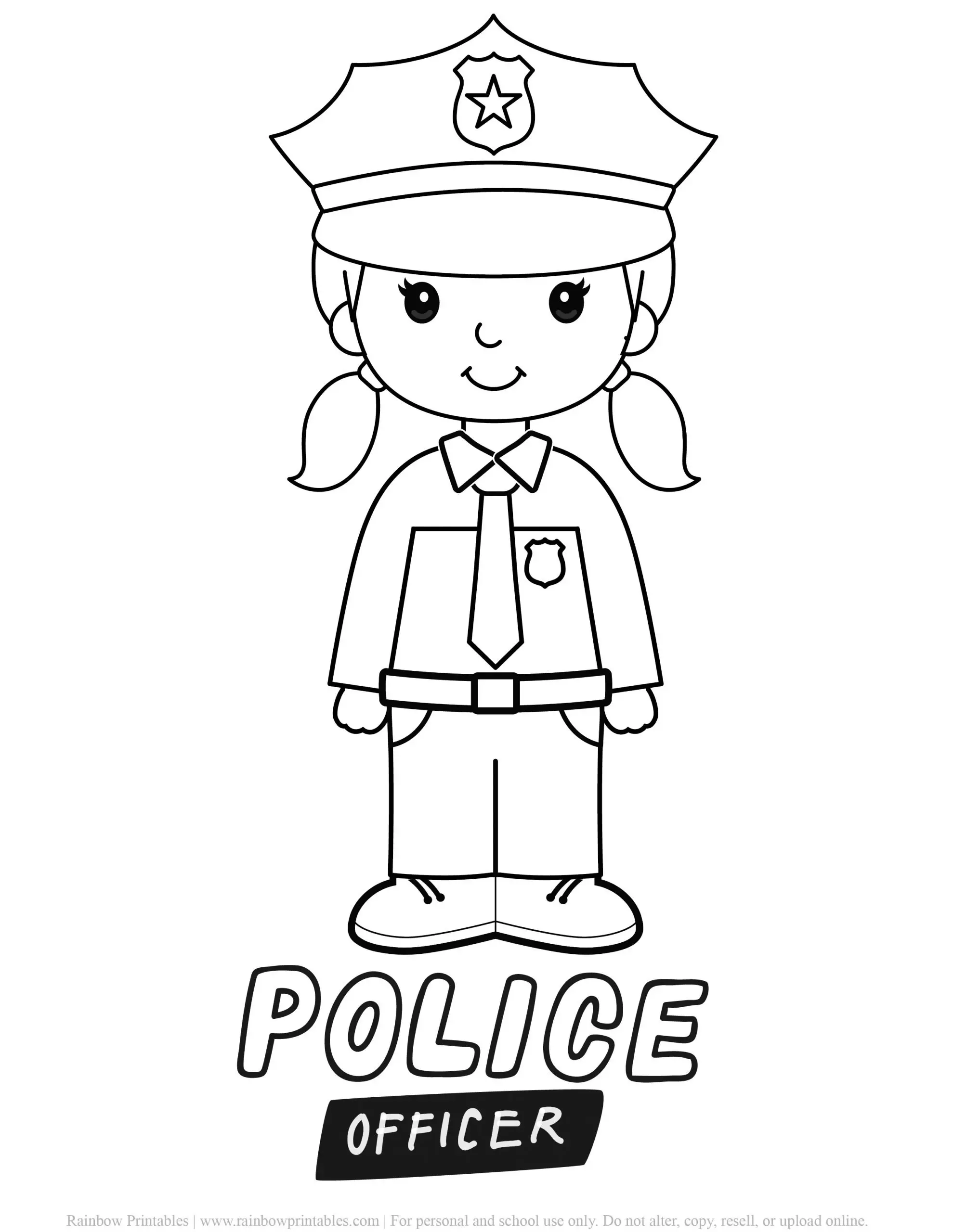 Community Helper Coloring Page Simple Young Kids Clipart Illustration Female Police Coloring Sheet Officer in Uniform Cop Hat