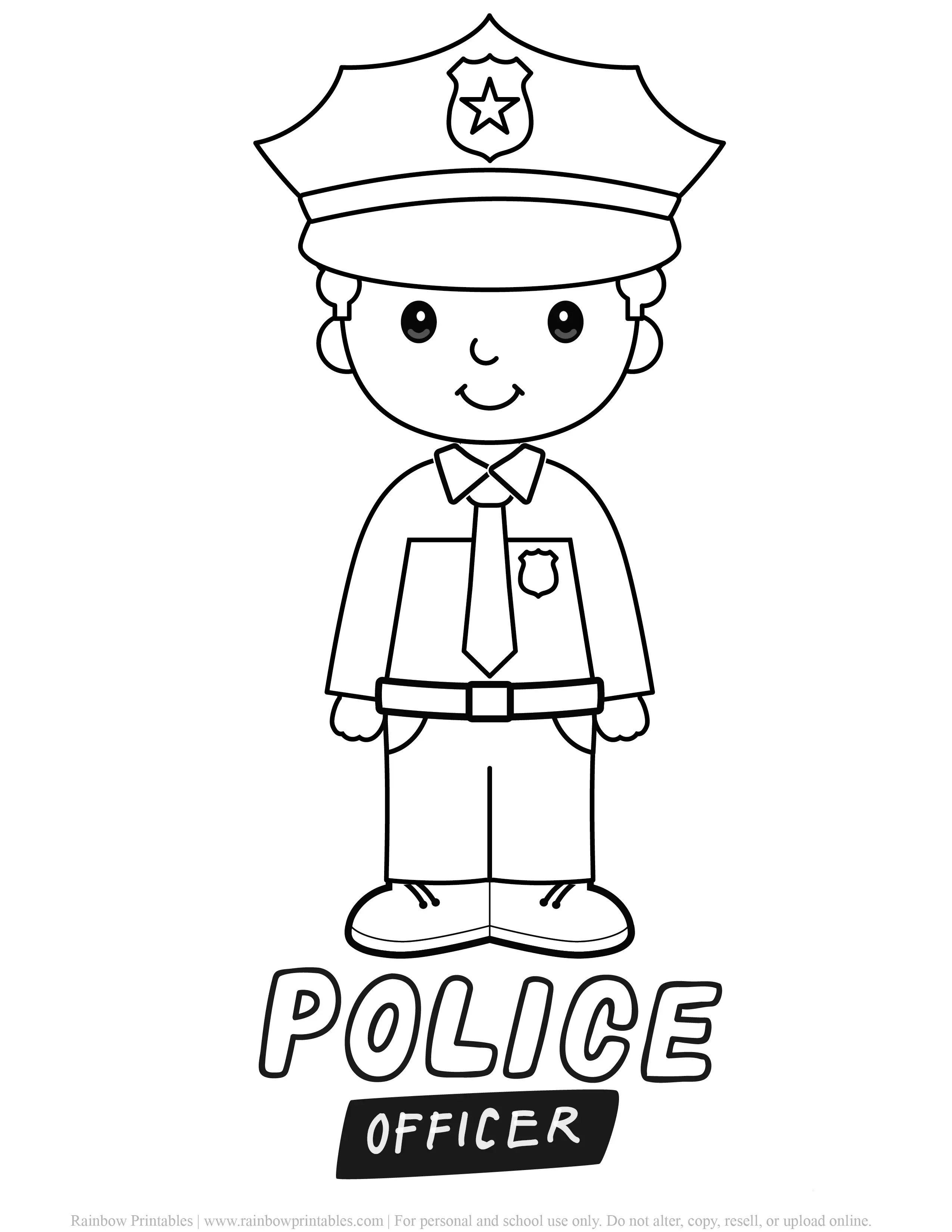 Community Helper Coloring Page Simple Young Kids Clipart Illustration Male Police Coloring Sheet Officer in Uniform Cop Hat