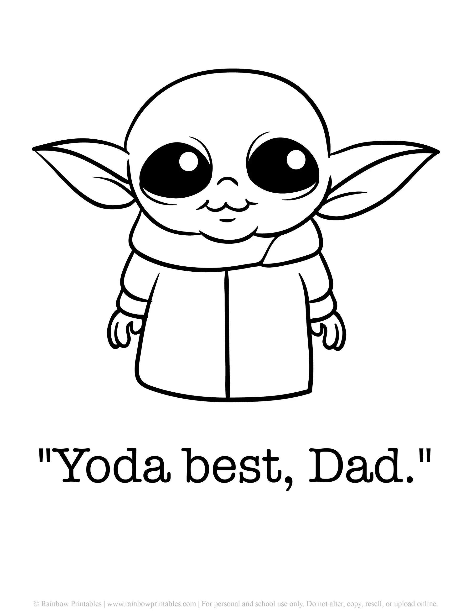Cute Yoda Pun & Father's Day Punny Cards Coloring Pages Baby Yoda Star Wars Pop Culture Happy Father's Day Alien Printable
