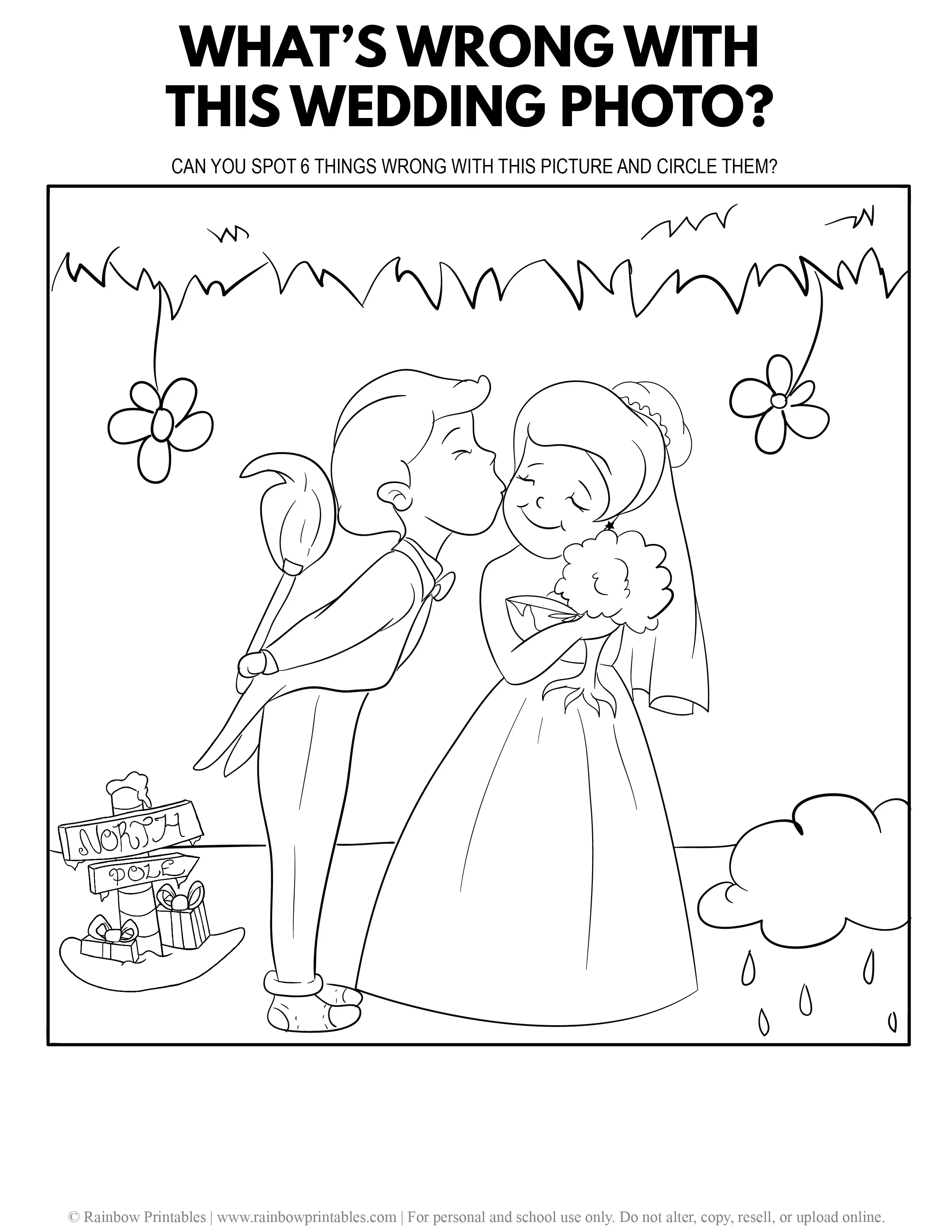 FIND WHATS WRONG WITH WEDDING PHOTO Easy FUN Educational Game Activity for Kids Funny Worksheet Printable PDF JPEG EASY Coloring Sheet ISPY Logic Game