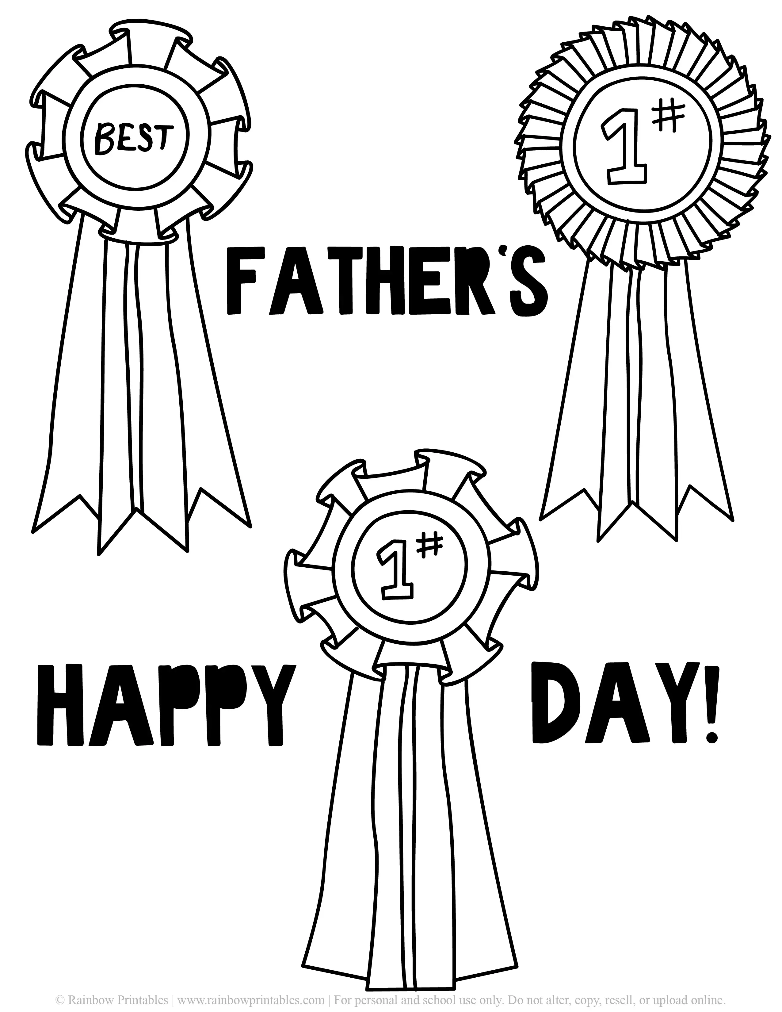 Father's Day Punny Cards & Coloring Pages Number 1 Dad AWARD RIBBONS BEST Happy Father's Day First Place Printable