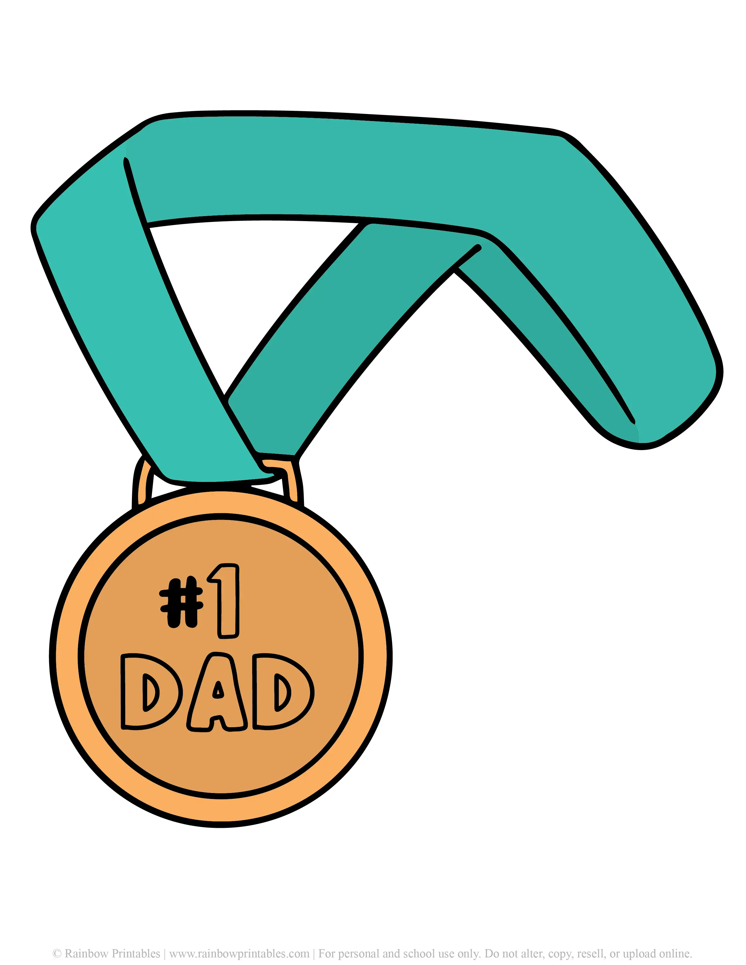Father's Day Punny Cards & Coloring Pages Number 1 Dad Gold Metal Happy Father's Day First Place Printable