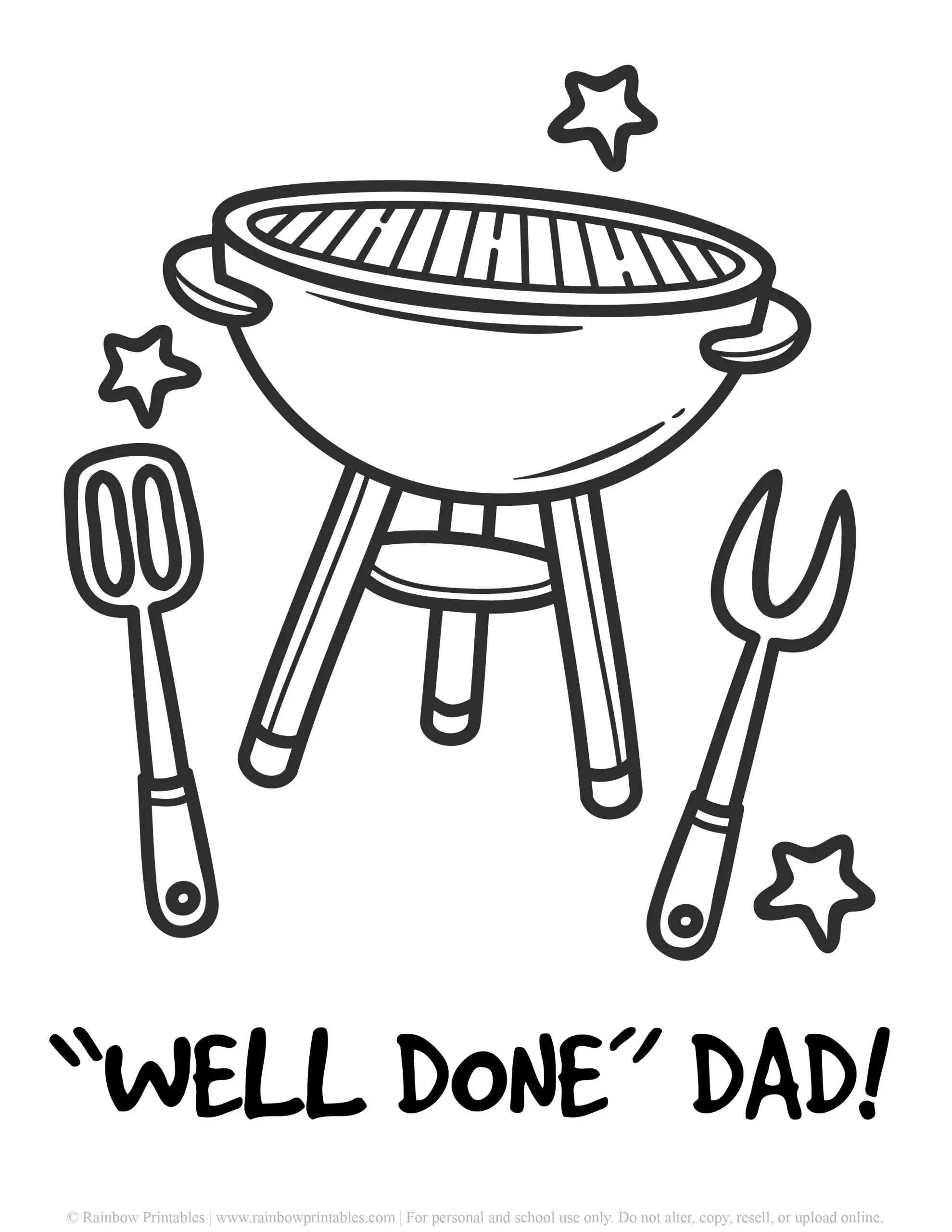 Father's Day Punny Cards & Coloring Pages Printable BBQ Grill Best DAD on the Block BBQ Puns for Fathers Funny Dorky Pun Dad Jokes Coloring Activity