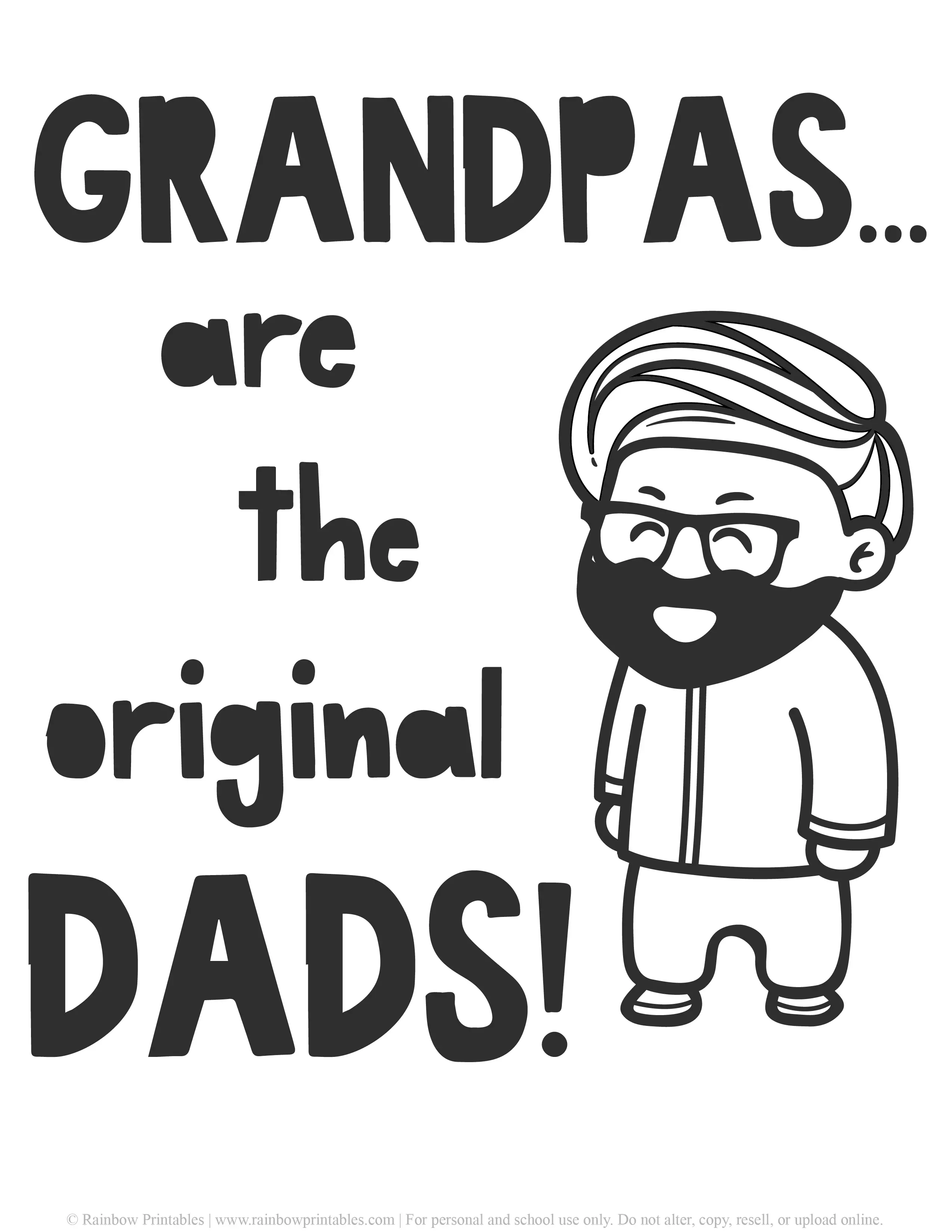 Grandfathers are OG of Dads, Original Gangster of Dads, Hipster Pop, trophy happy fathers day grandfather appreciation coloring page Father's Day Punny Greeting Card Clipart Printable