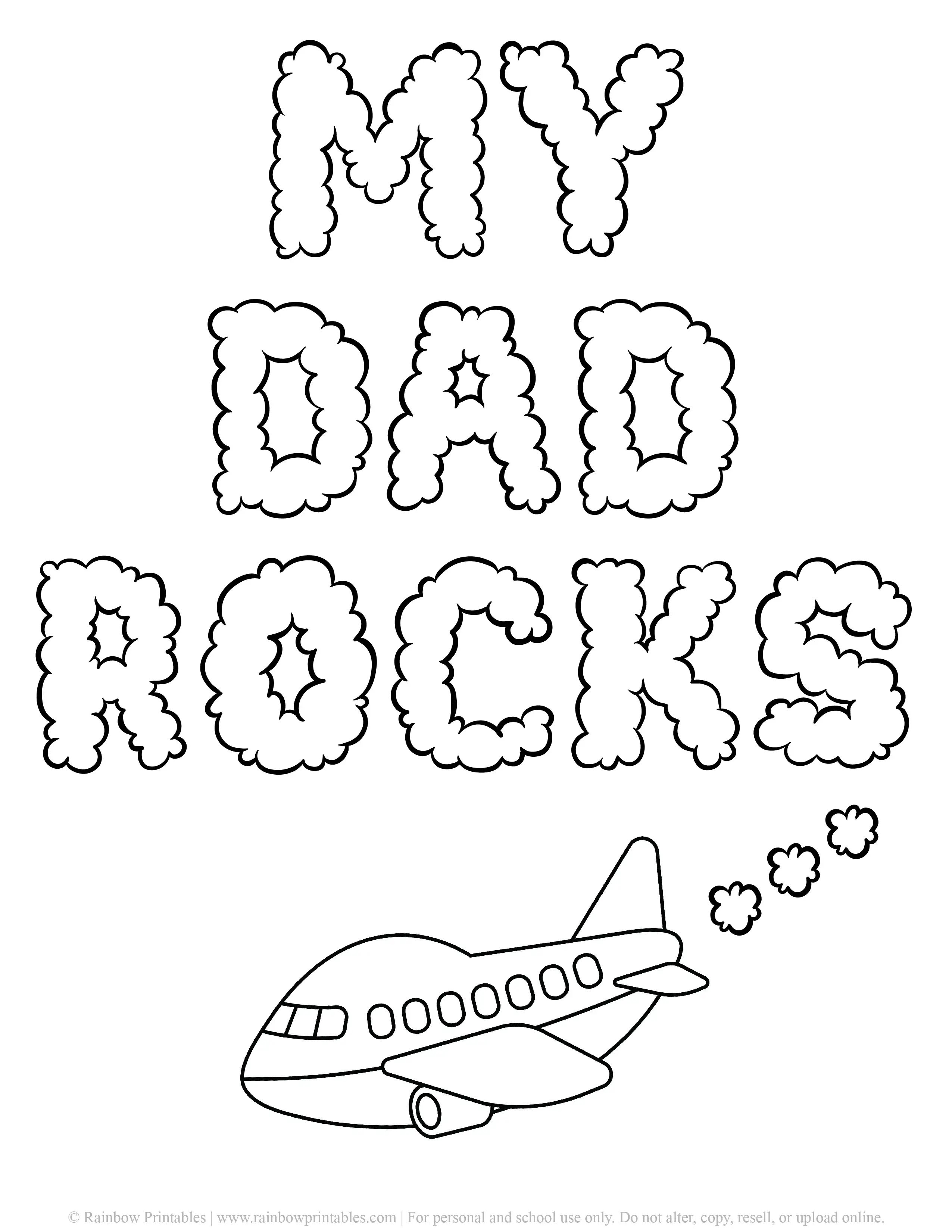 My Dad Rocks Airplane Clouds happy fathers day father appreciation coloring page Father's Day Punny Greeting Card Clipart Printable Sky Writing