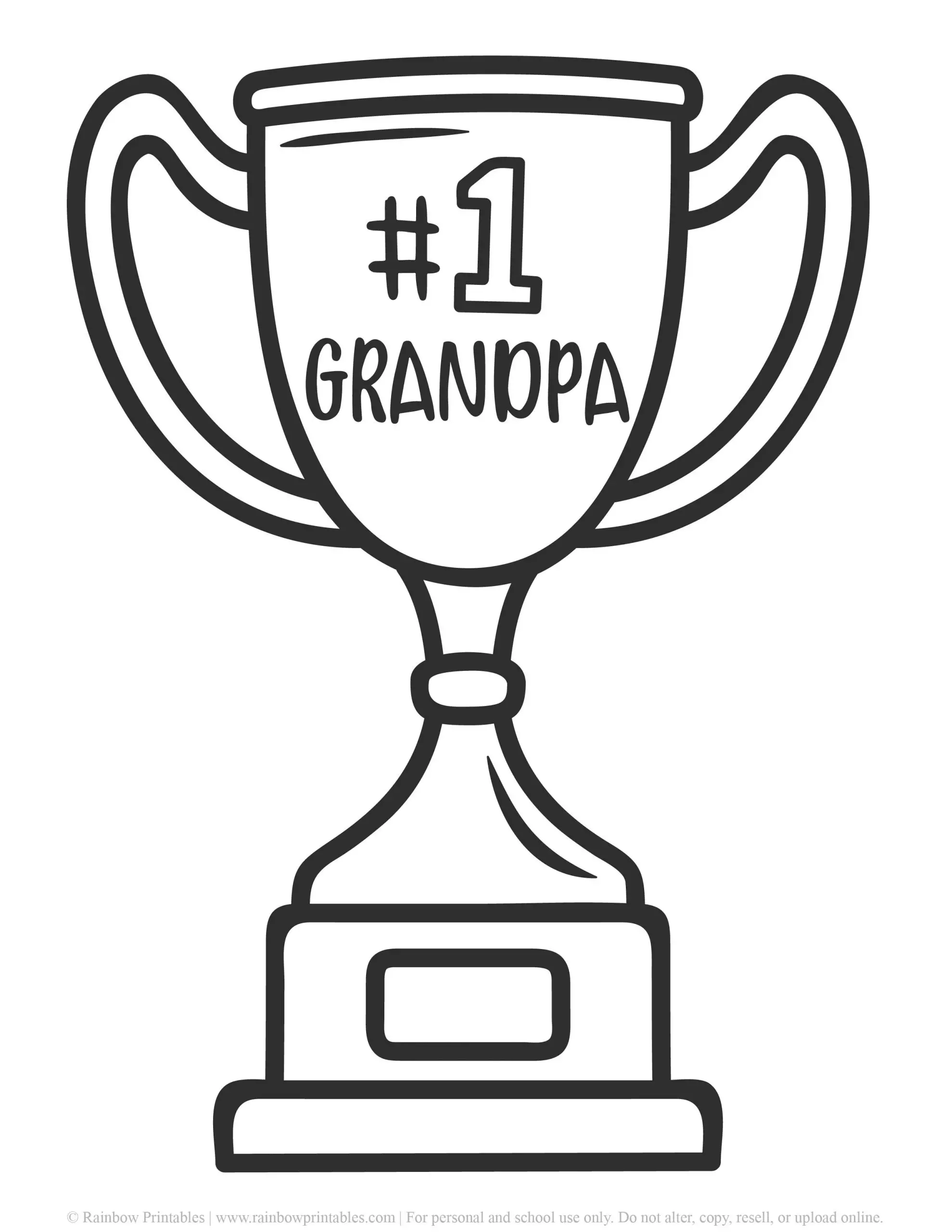 Number one grandpa trophy happy fathers day grandfather appreciation coloring page Father's Day Punny Greeting Card Clipart Printable