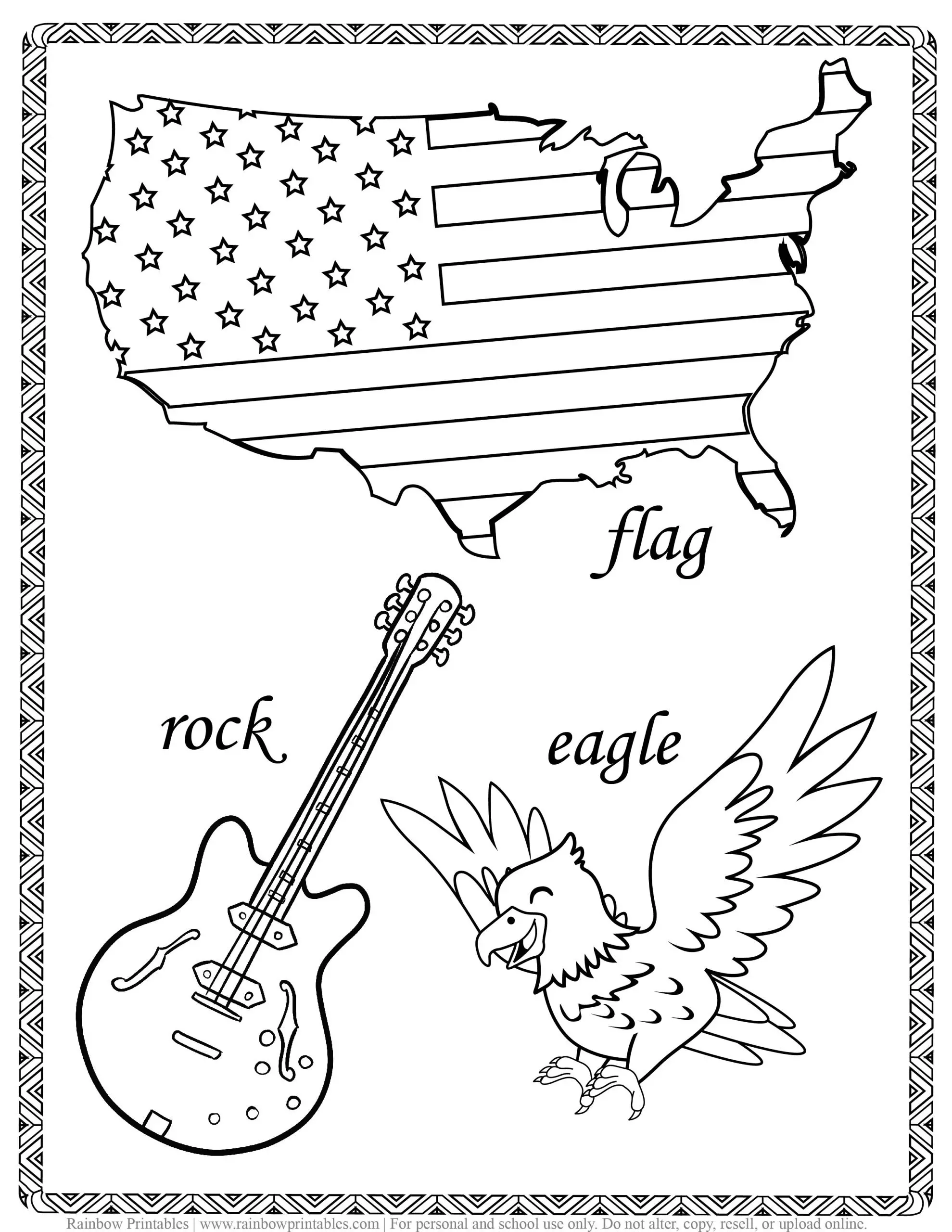 ROCK FLAG and EAGLE Sunny's Charlie Joke, America Patriotic July 4th Independence Day Printables for Kids, Toddlers, Coloring Pages, Activity for Preschool-12