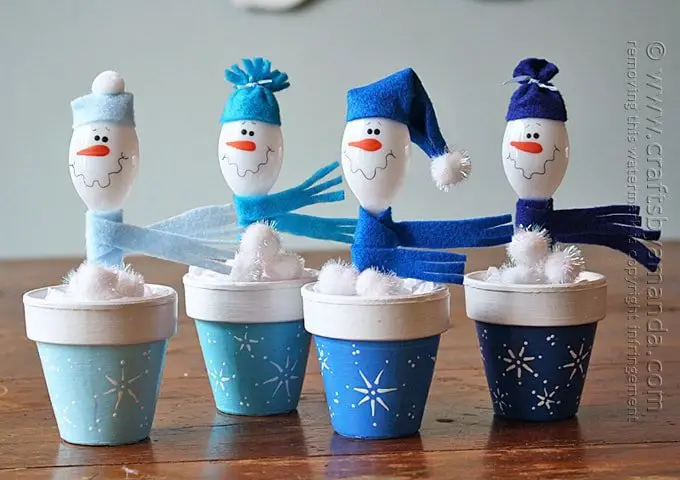 Smiling Plastic Spoon Snowmen Decoration