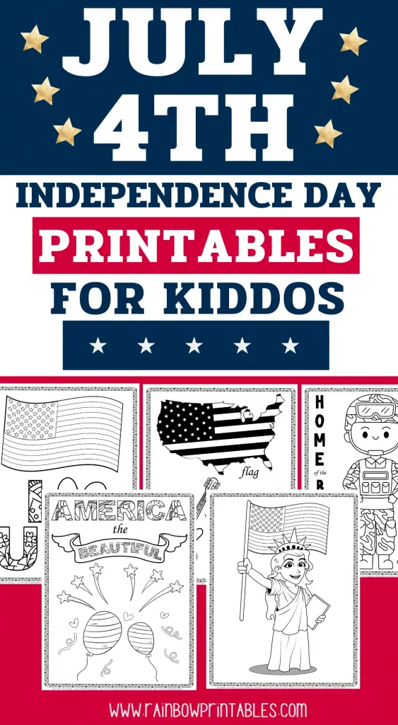 America The Beautiful Cute Coloring Page, Kids Patriotic July 4th Independence Day Printables for Children, Toddlers, Activity for Preschool, I Heart USA Landmarks